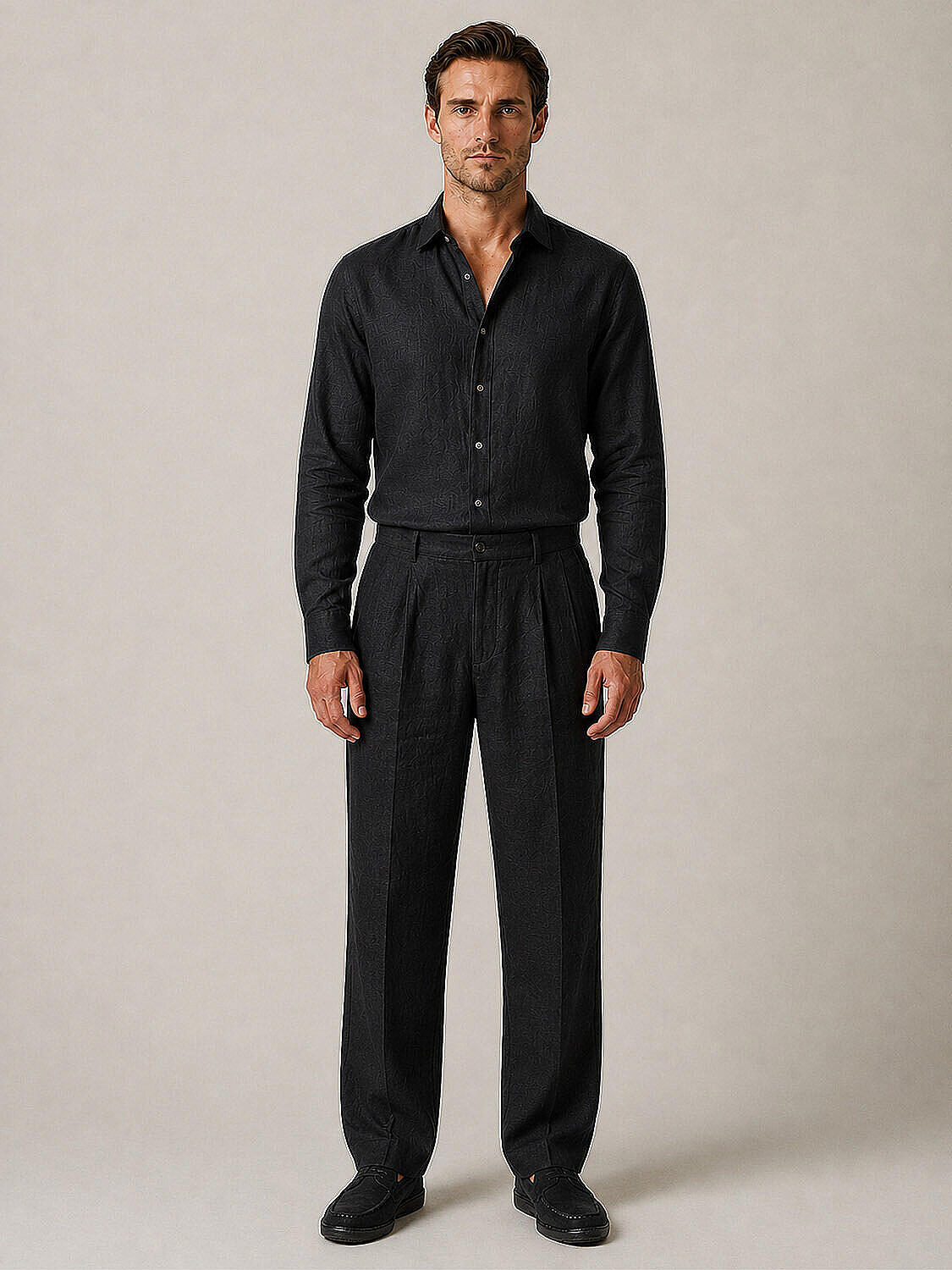 Siyah %100 Keten Regular Fit Pantolon (2)