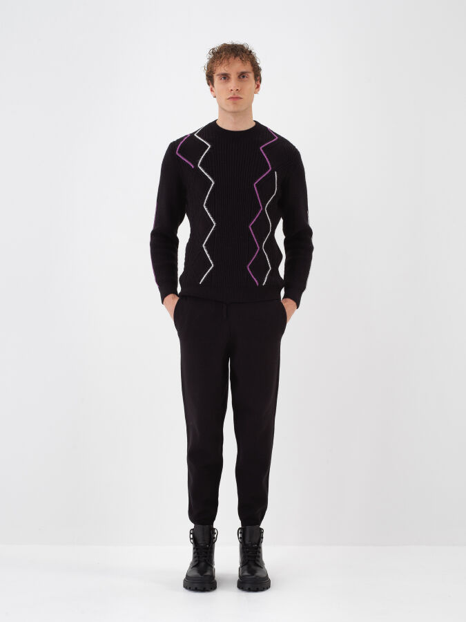 Siyah Doğal Yün Dokulu Regular Fit Pantolon - Xint