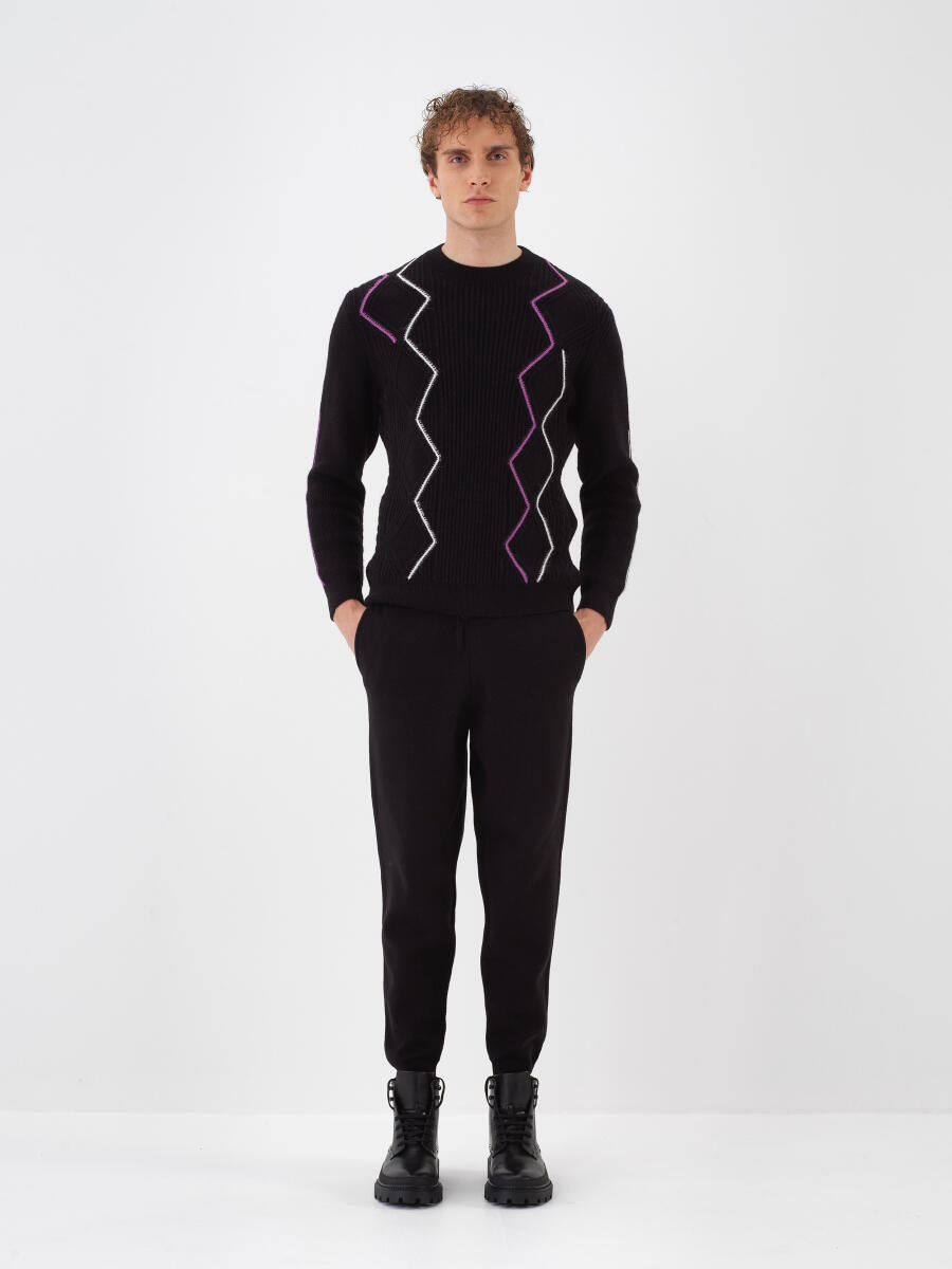 Siyah Doğal Yün Dokulu Regular Fit Pantolon - 2