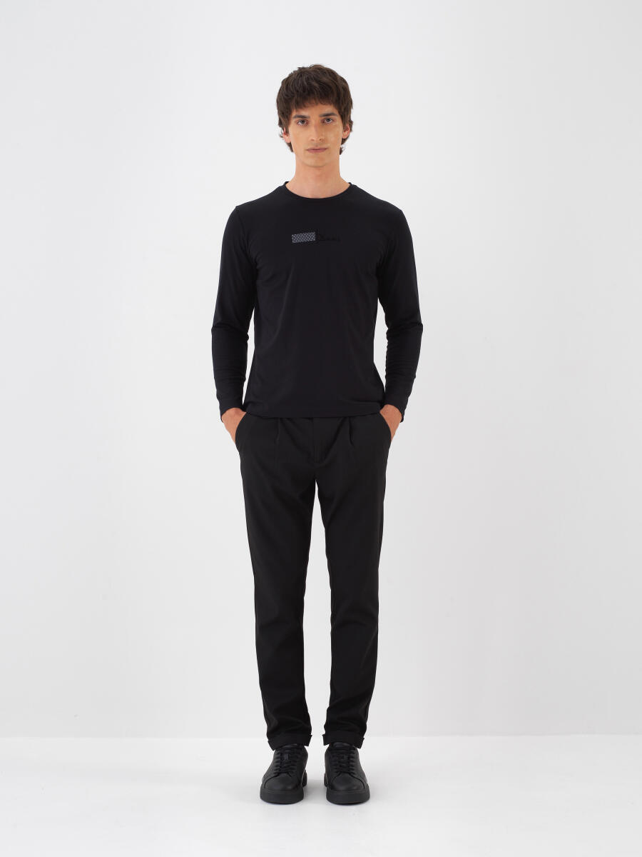 Siyah Esnek Dokulu Slim Fit Pantolon - 2