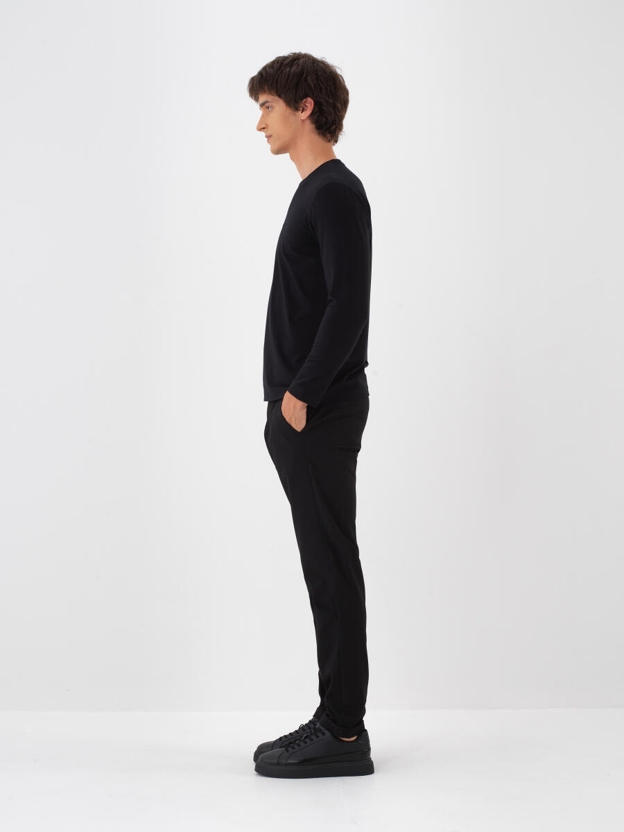 Siyah Esnek Dokulu Slim Fit Pantolon - 3