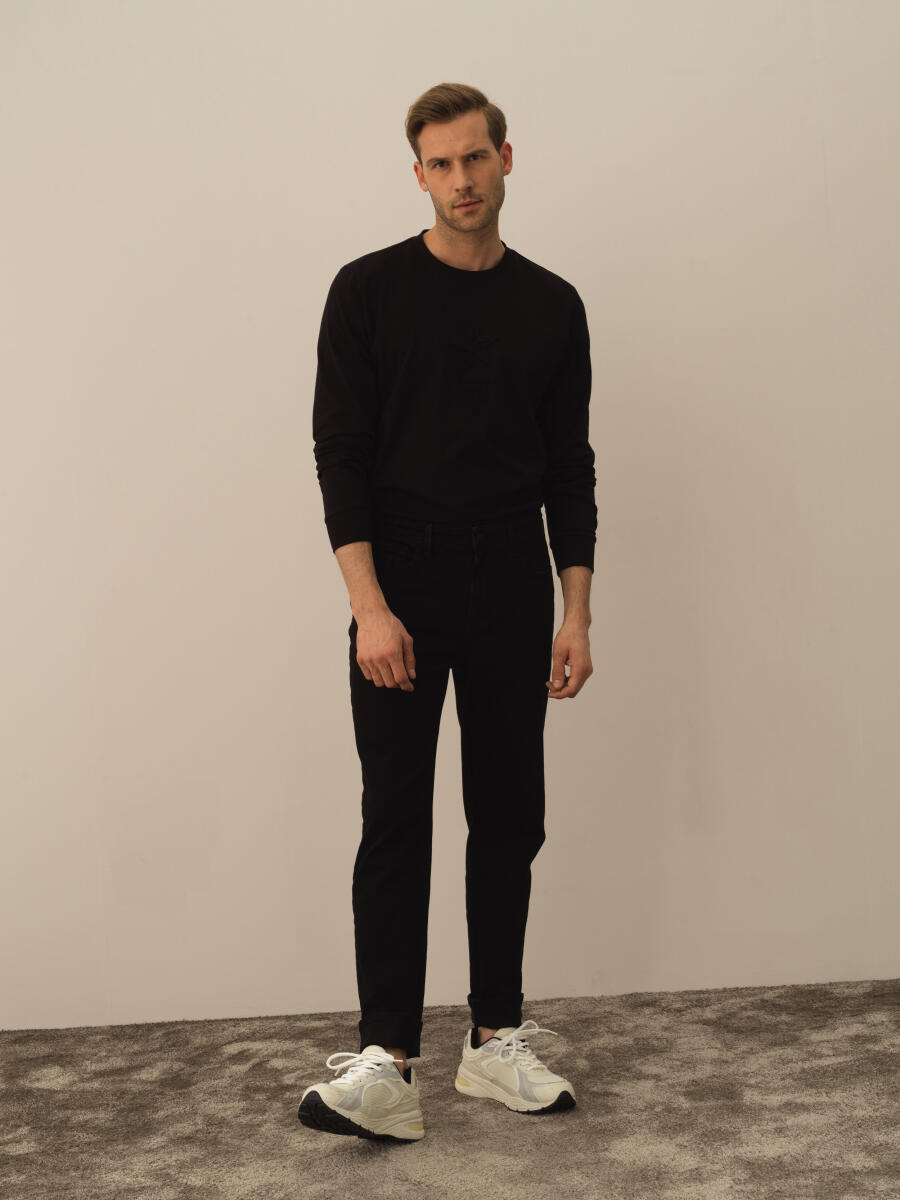 Siyah Slim Fit Pamuklu Denim Pantolon - 2