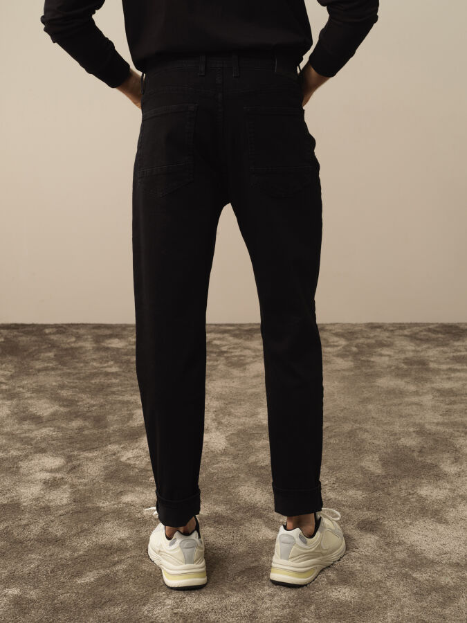 Siyah Slim Fit Pamuklu Denim Pantolon - 3