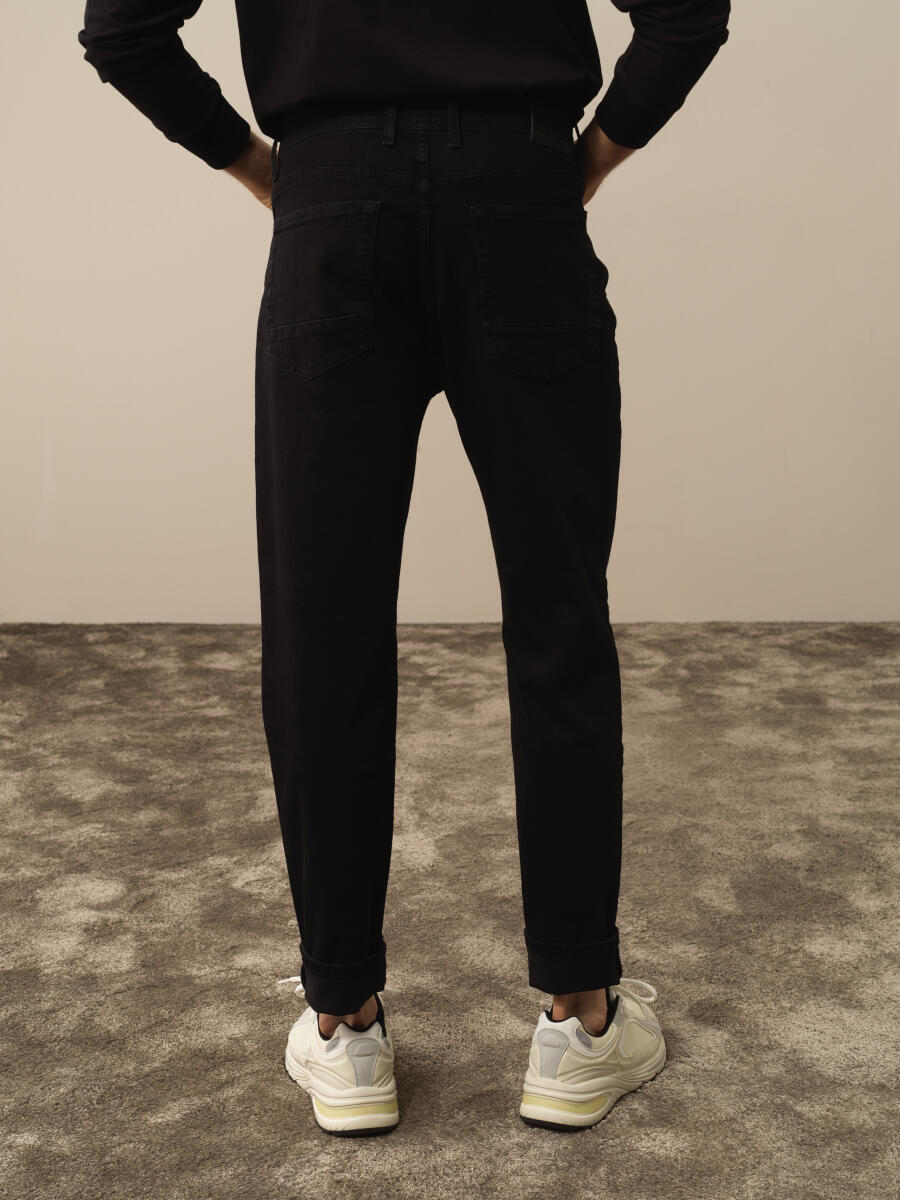 Siyah Slim Fit Pamuklu Denim Pantolon - 3