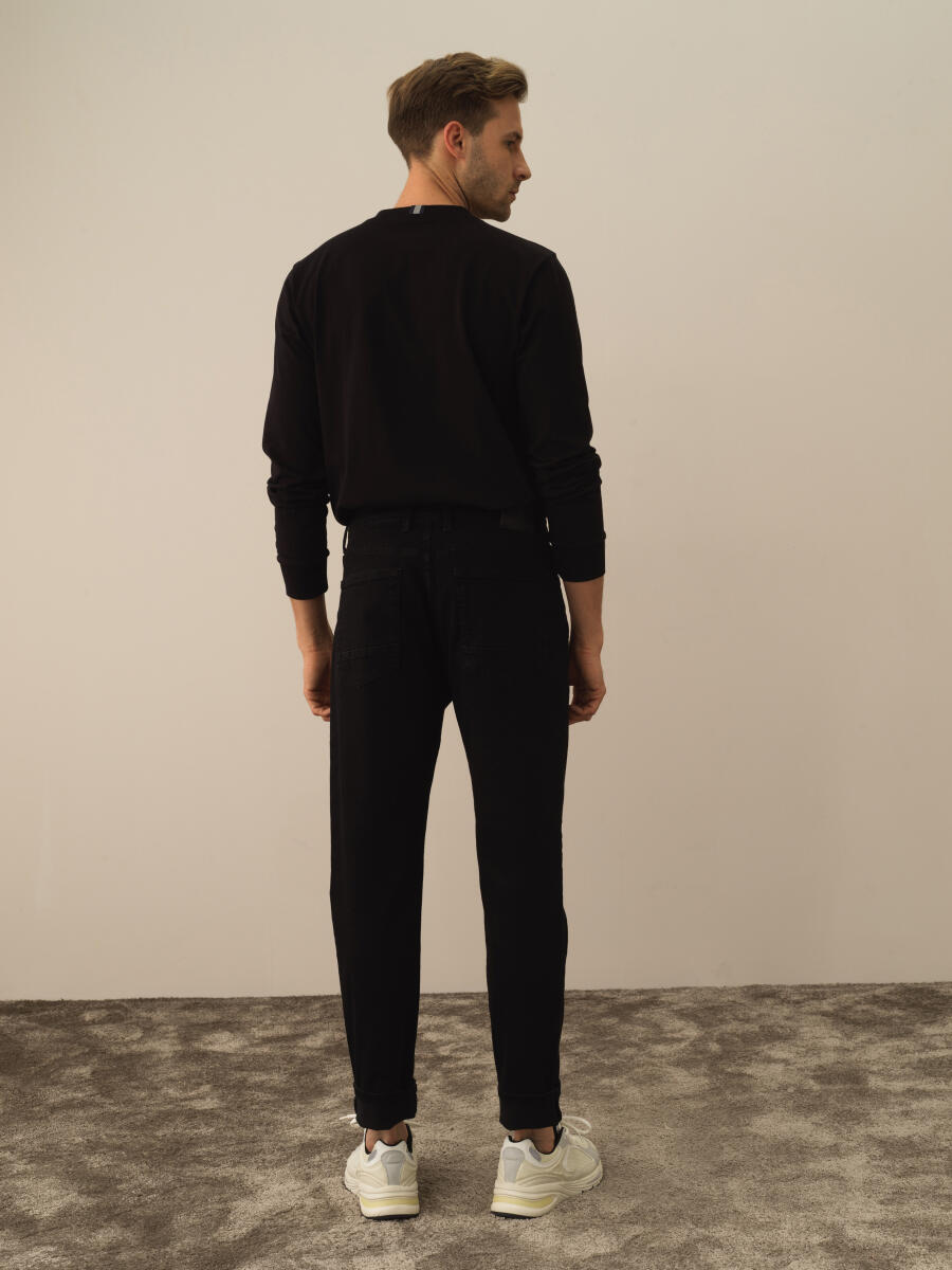 Siyah Pamuk Dokulu Slim Fit Pantolon - 4