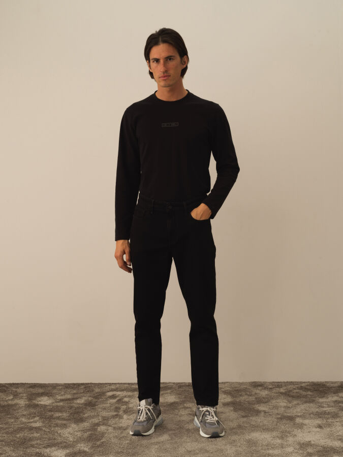 Siyah Slim Fit Pamuklu Denim Pantolon (1)