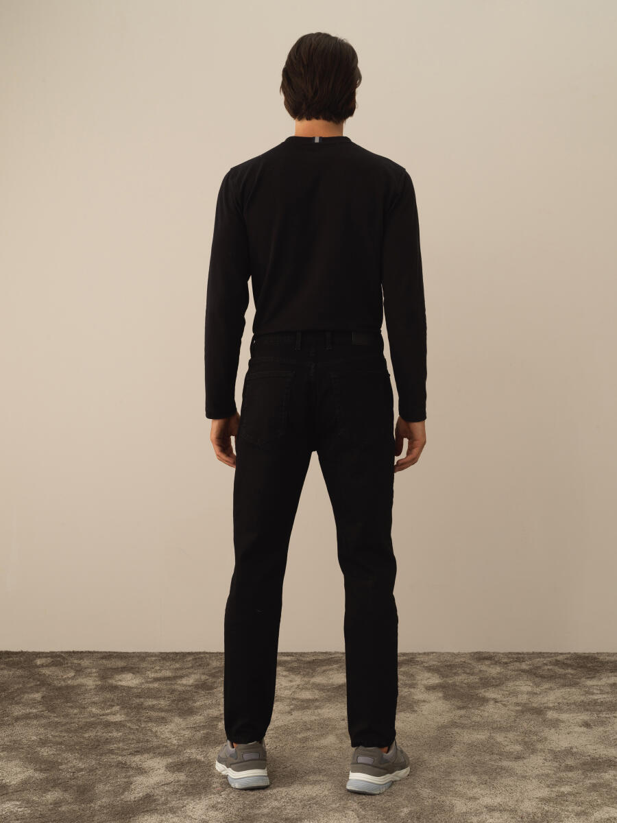 Siyah Slim Fit Pamuklu Denim Pantolon - 5