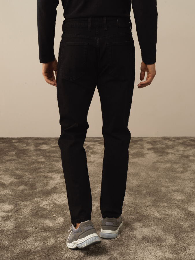 Siyah Slim Fit Pamuklu Denim Pantolon - 4