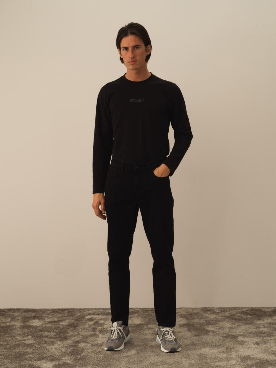 Siyah Pamuk Dokulu Slim Fit Pantolon - 2