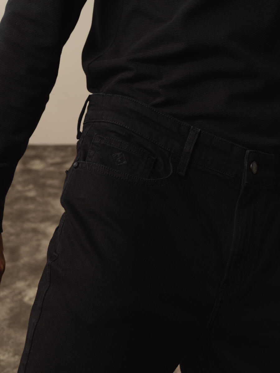 Siyah Pamuk Dokulu Slim Fit Pantolon - 3