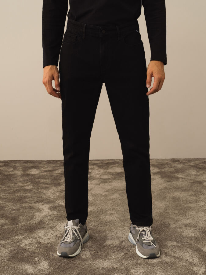 Siyah Pamuk Dokulu Slim Fit Pantolon - Xint