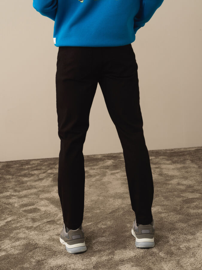 Siyah Pamuk Dokulu Slim Fit Pantolon - Xint