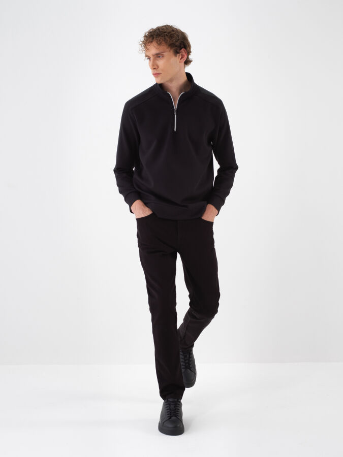 Siyah Pamuk Dokulu Slim Fit Pantolon - Xint