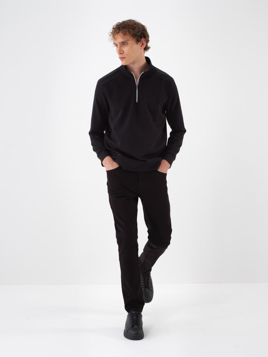 Siyah Pamuk Dokulu Slim Fit Pantolon - 2