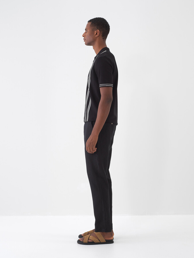 Siyah %100 Keten Regular Fit Pantolon - 4