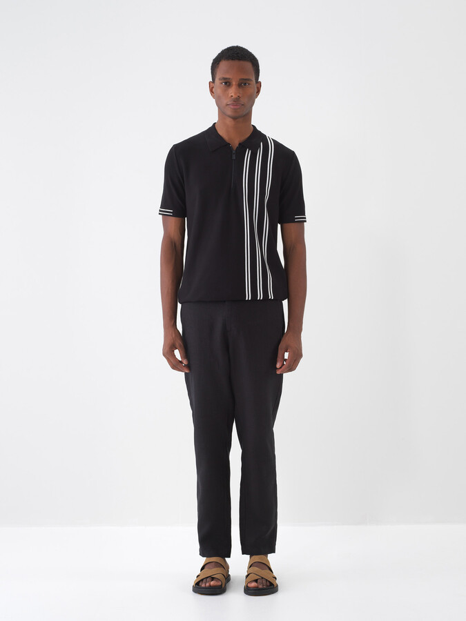 Siyah %100 Keten Regular Fit Pantolon (1)