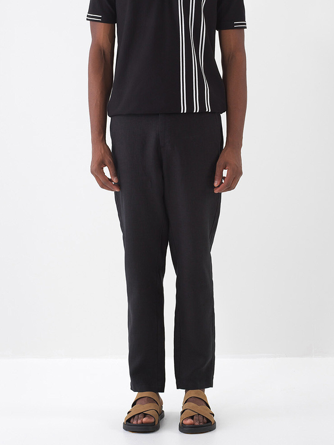 Siyah %100 Keten Regular Fit Pantolon