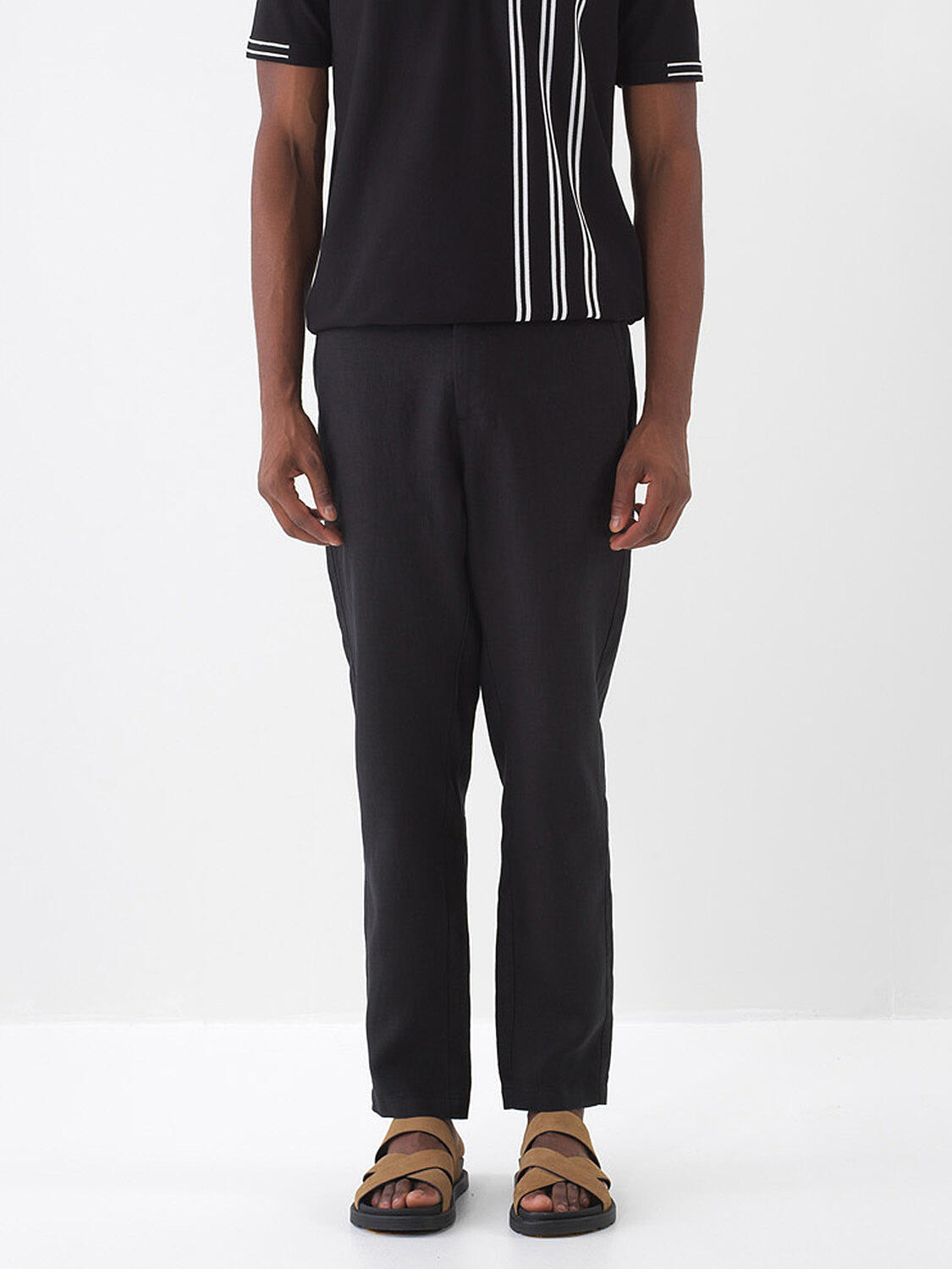 Siyah %100 Keten Regular Fit Pantolon (1)