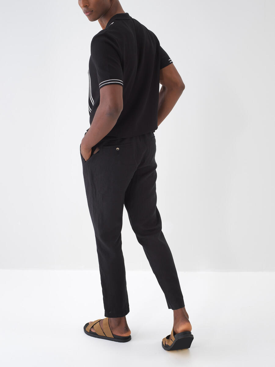 Siyah %100 Keten Regular Fit Pantolon (5)