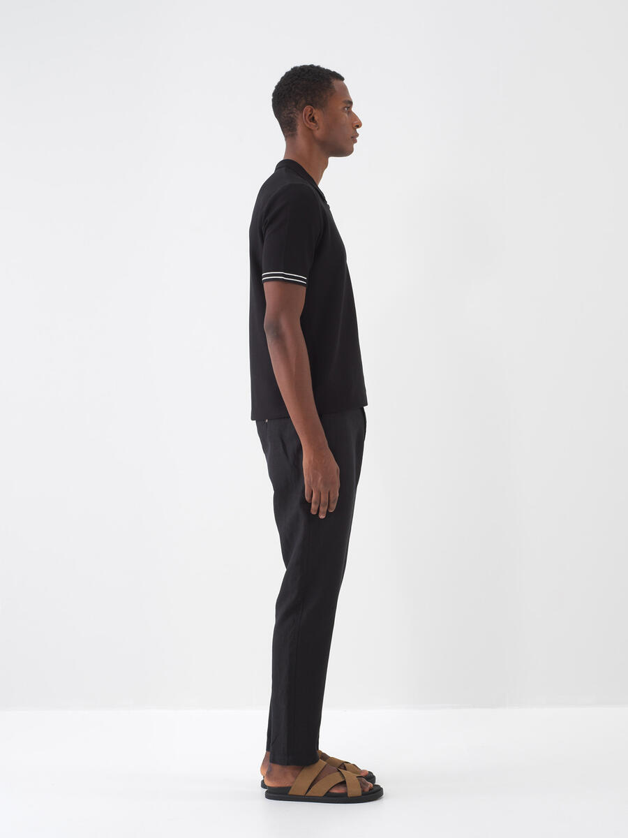 Siyah %100 Keten Regular Fit Pantolon (3)