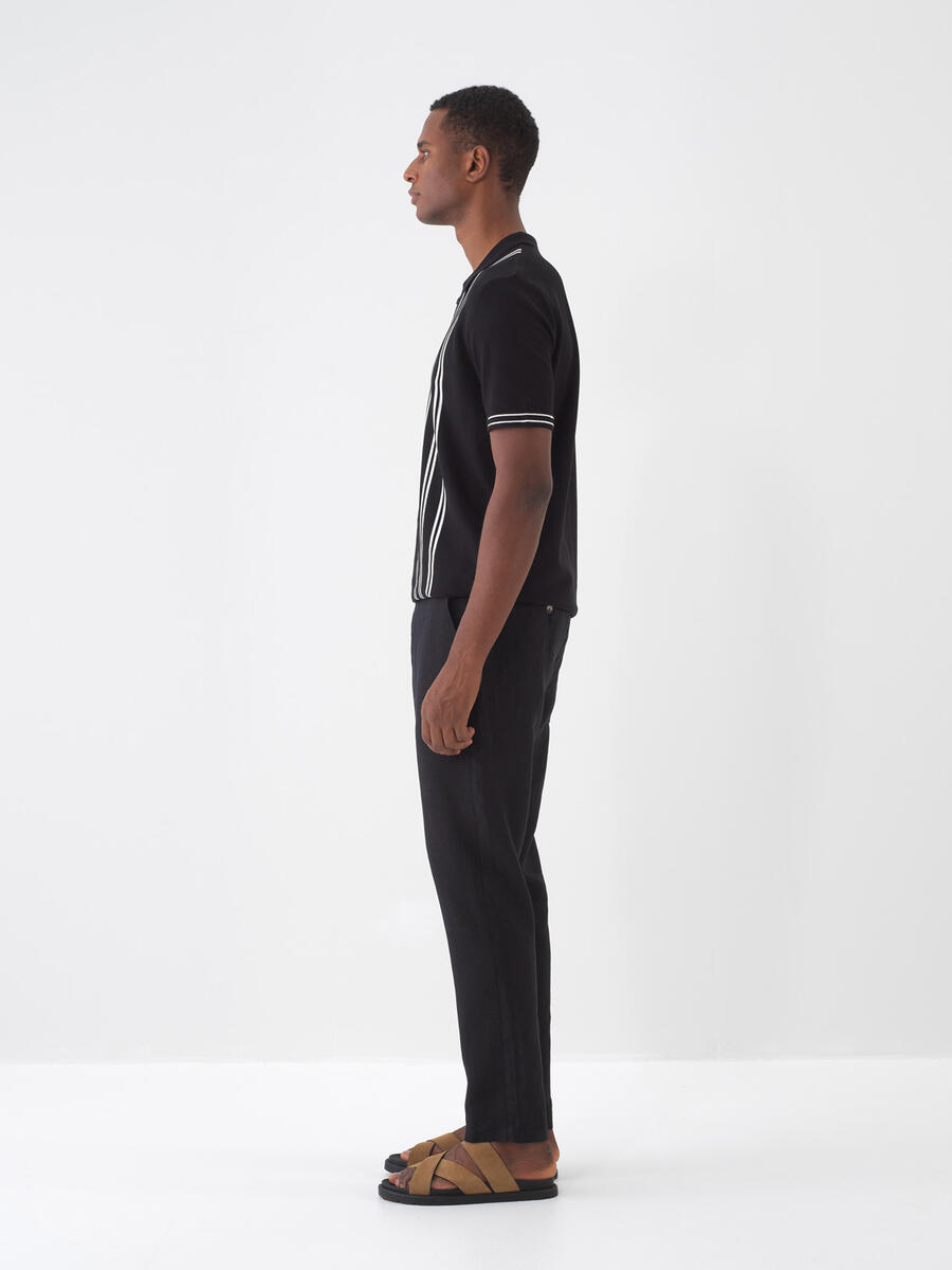 Siyah %100 Keten Regular Fit Pantolon (4)