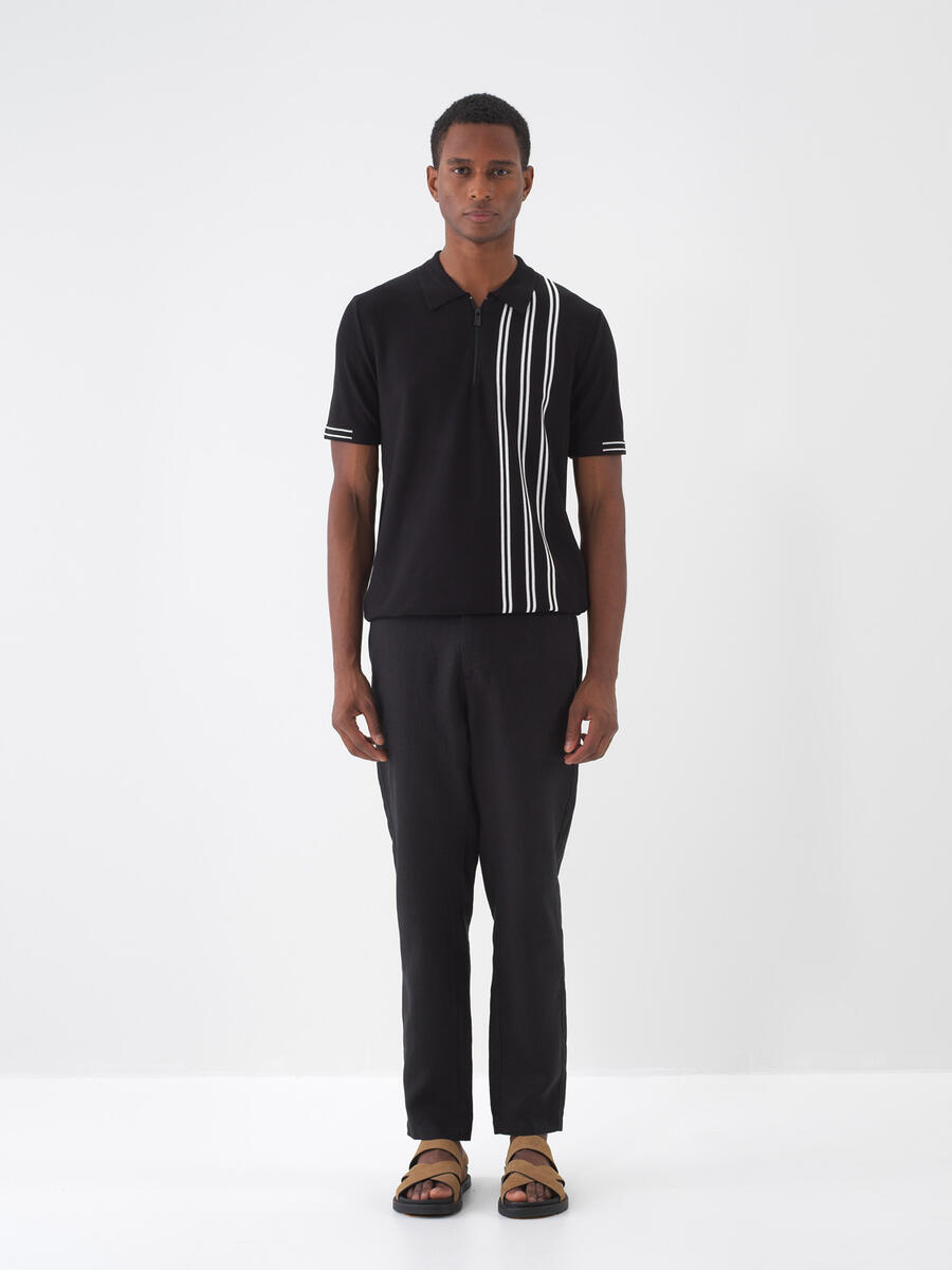 Siyah %100 Keten Regular Fit Pantolon (2)