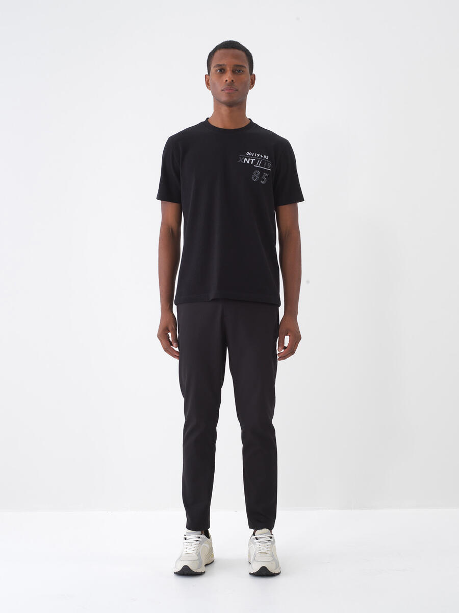 Siyah Pamuk Dokulu Slim Fit Pantolon - 1