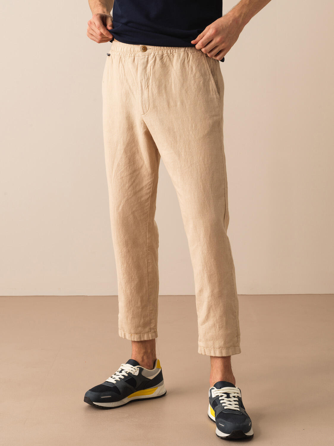 Taş Rengi Keten Karışımlı Regular Fit Pantolon