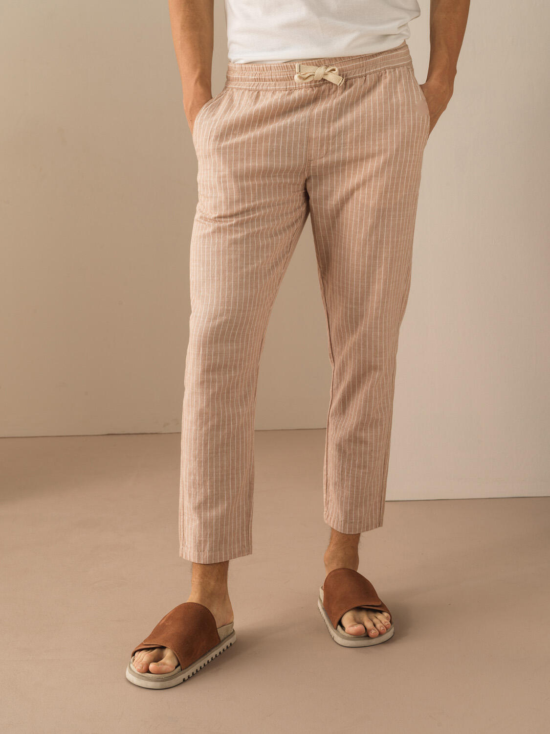Taş Rengi Keten Karışımlı Regular Fit Pantolon