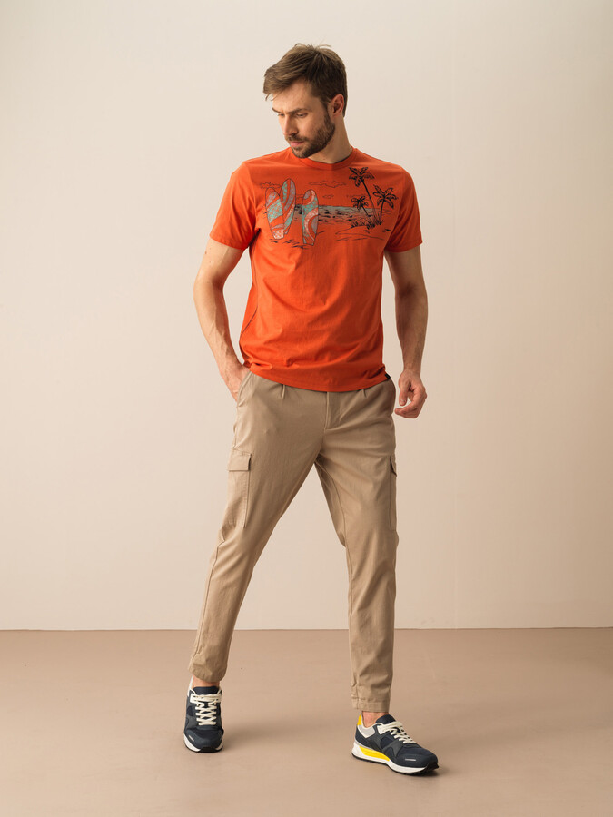 Taş Rengi Pamuk Dokulu Slim Fit Pantolon - 2