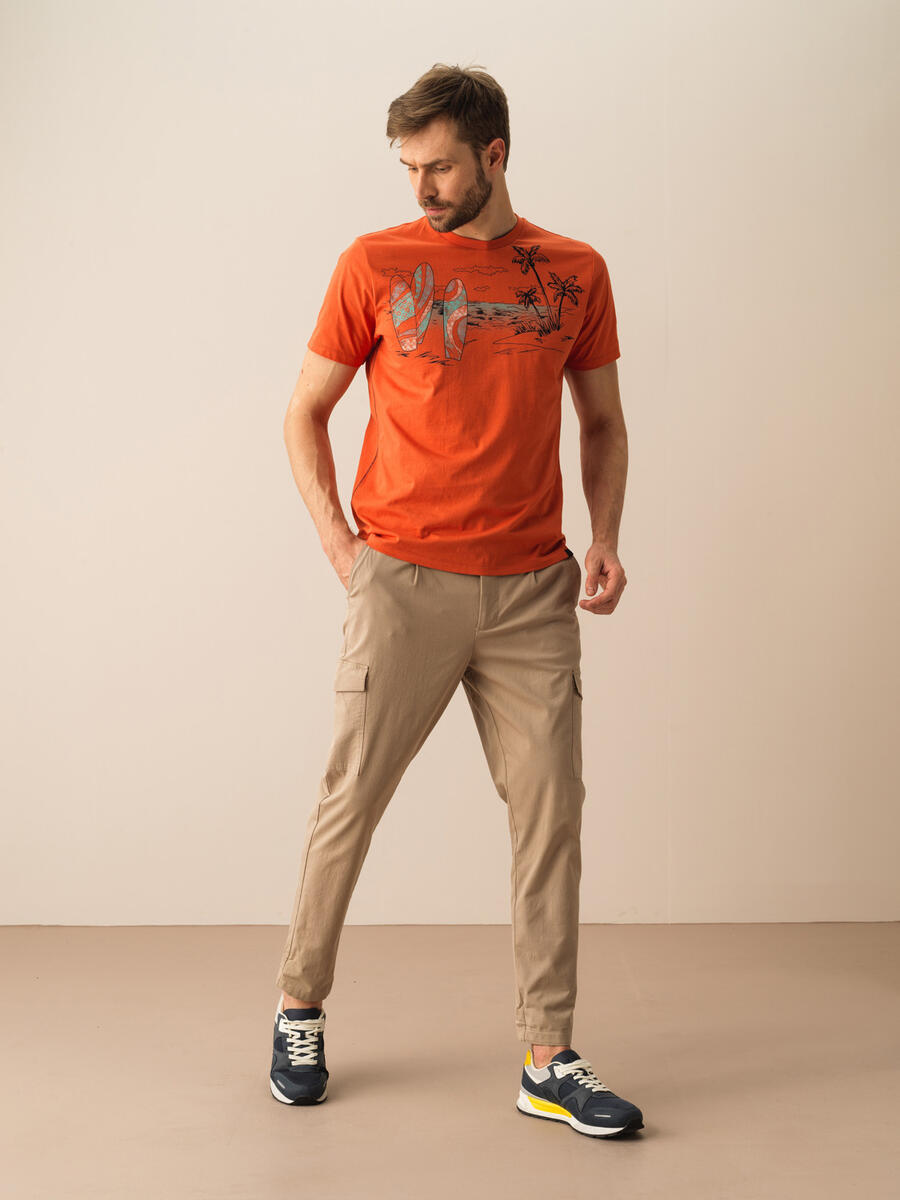 Taş Rengi Pamuk Dokulu Slim Fit Pantolon - 2