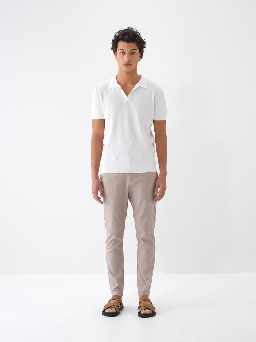 Taş Rengi Pamuk Dokulu Slim Fit Pantolon - 1