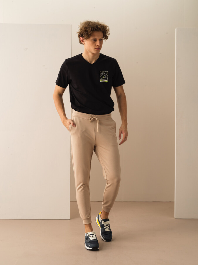 Taş Rengi Pamuk Dokulu Slim Fit Pantolon - 2