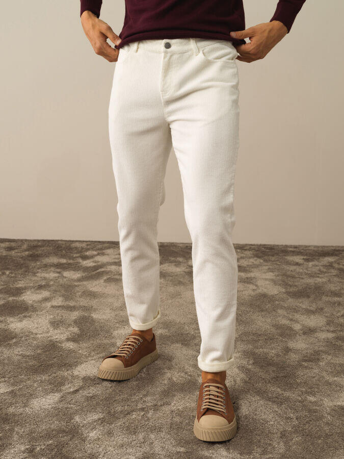 Xint Toptan Ekru Pamuk Dokulu Regular Fit Pantolon
