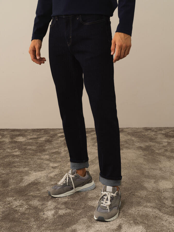 Xint Toptan Lacivert Pamuk Dokulu Slim Fit Pantolon