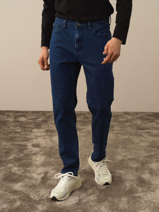 Xint Toptan Mavi Pamuk Dokulu Slim Fit Pantolon