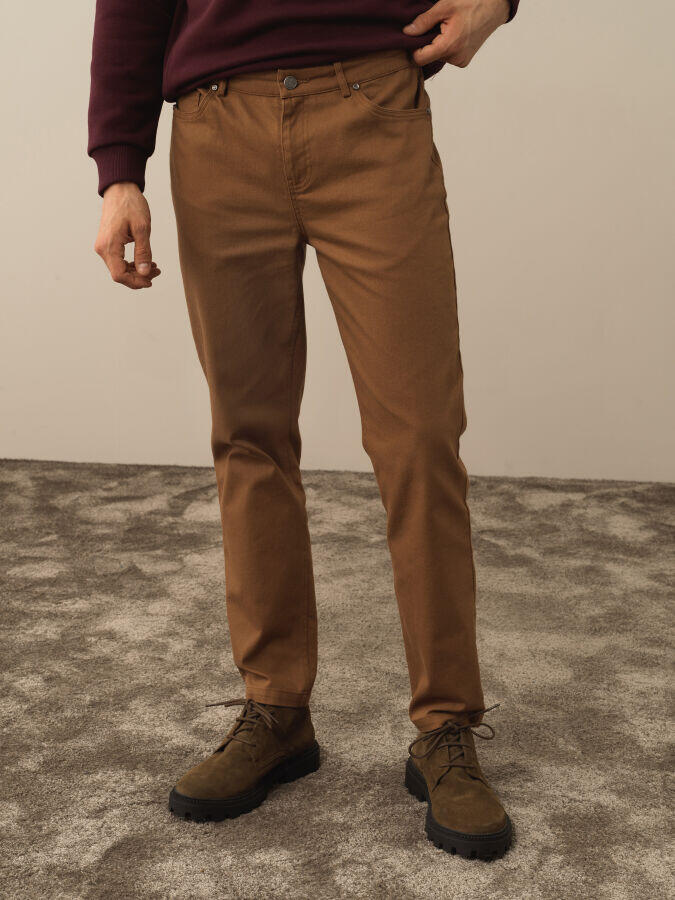 Xint Toptan Camel Pamuk Dokulu Slim Fit Pantolon