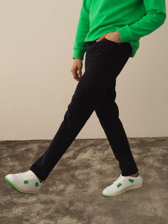 Xint Toptan Lacivert Pamuk Dokulu Slim Fit Pantolon