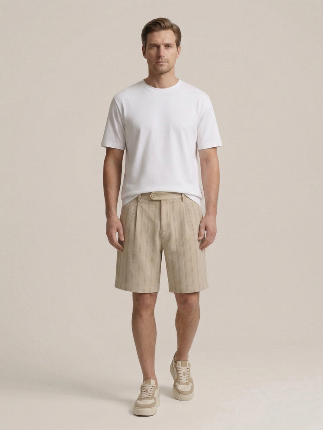 Bej Doğal Dökümlü Regular Fit Şort (1)