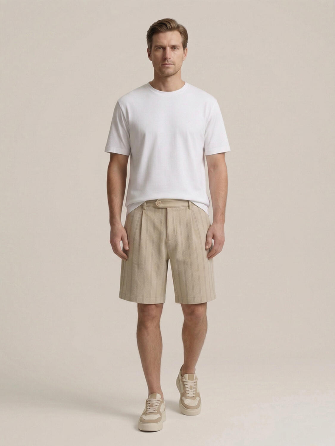 Bej Doğal Dökümlü Regular Fit Şort - 2