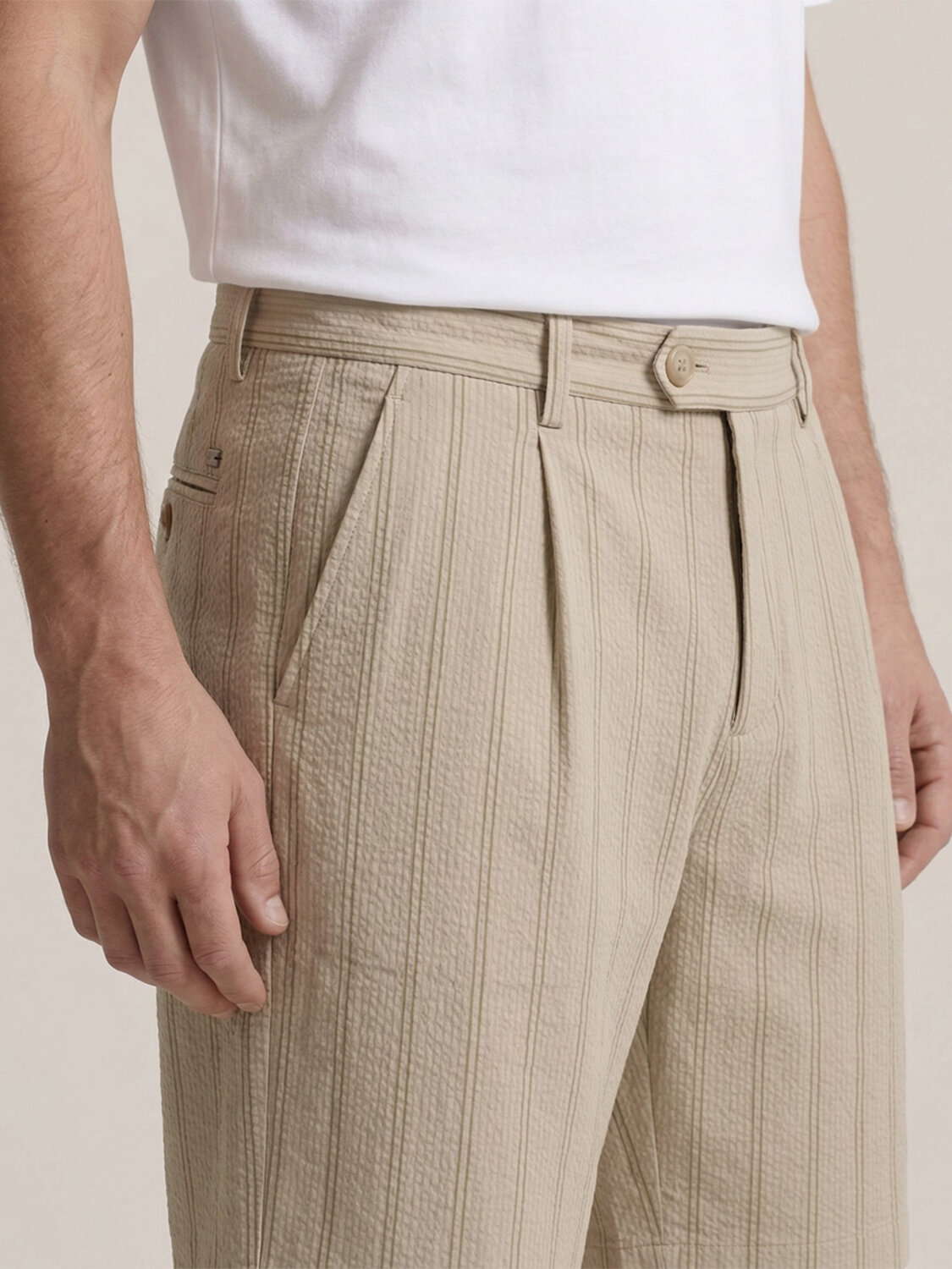 Bej Doğal Dökümlü Regular Fit Şort - 3