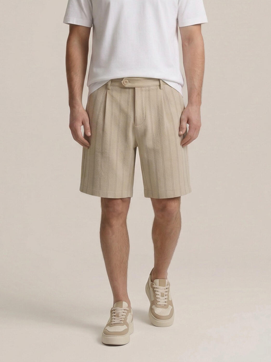Bej Doğal Dökümlü Regular Fit Şort - 1