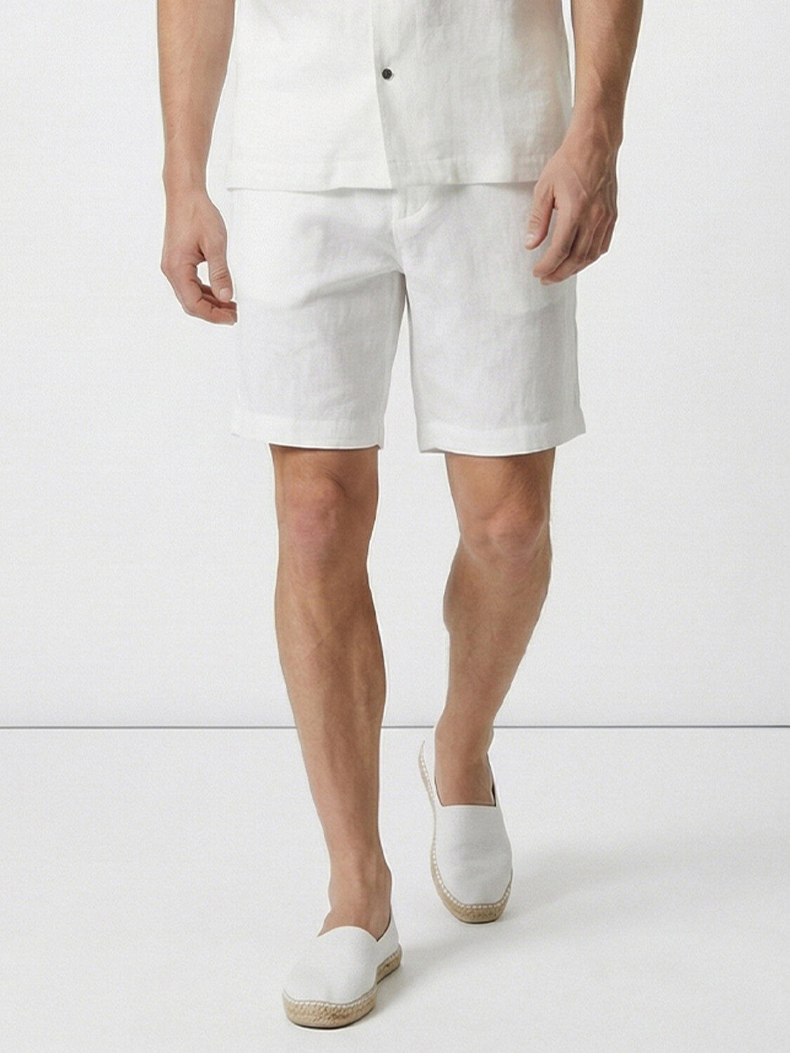 Beyaz %100 Keten Regular Fit Şort