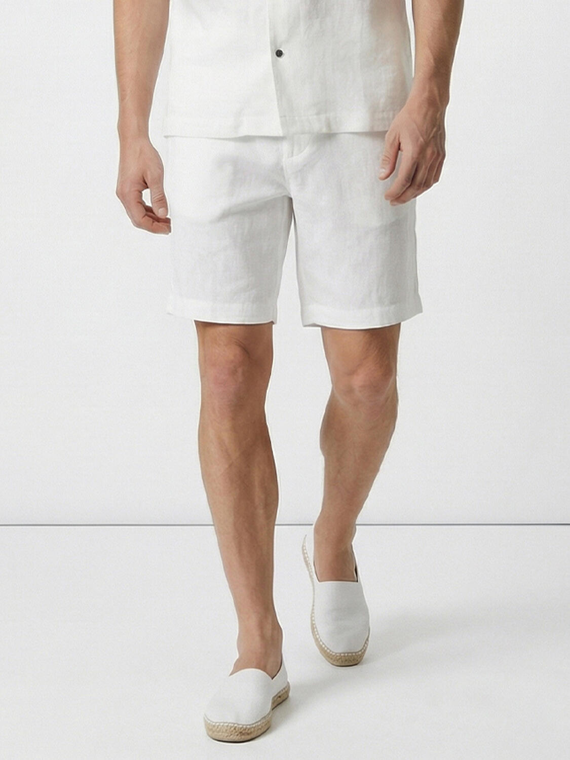 Beyaz %100 Keten Regular Fit Şort - 1