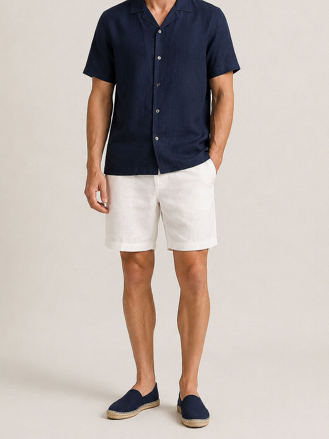 Beyaz %100 Keten Regular Fit Şort