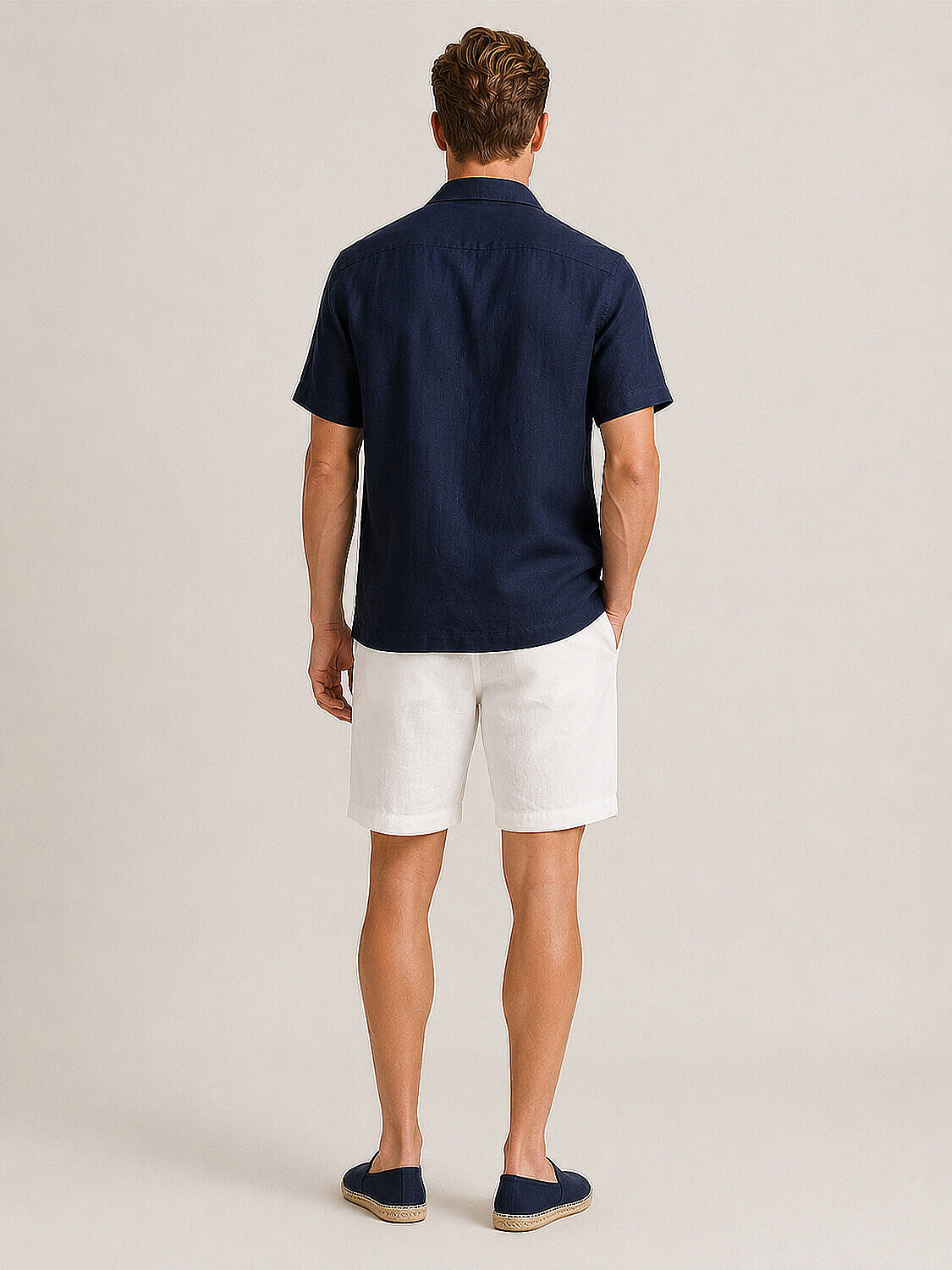 Beyaz %100 Keten Regular Fit Şort - 4