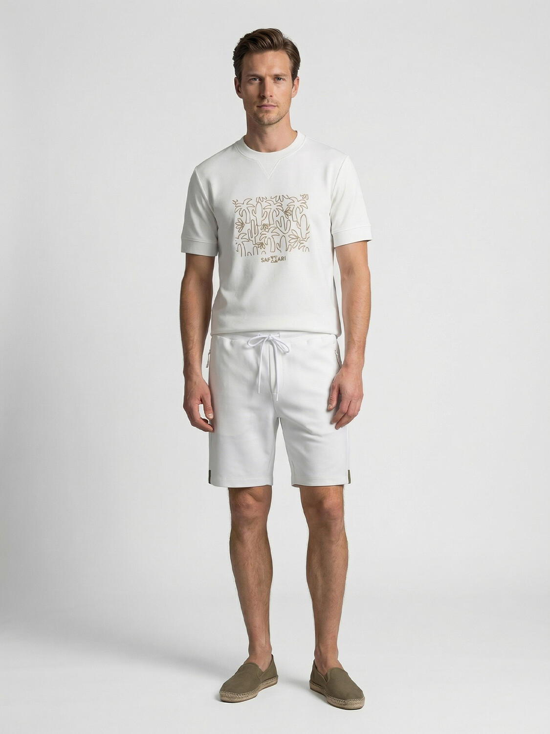 Beyaz Pamuk Dokulu Regular Fit Şort - 2
