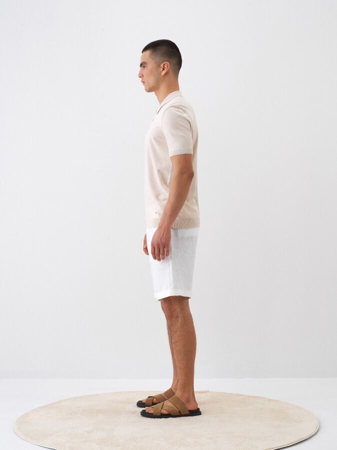 Beyaz %100 Keten Regular Fit Şort - 3