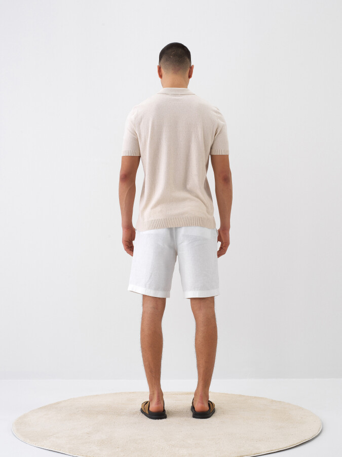 Beyaz %100 Keten Regular Fit Şort - 5