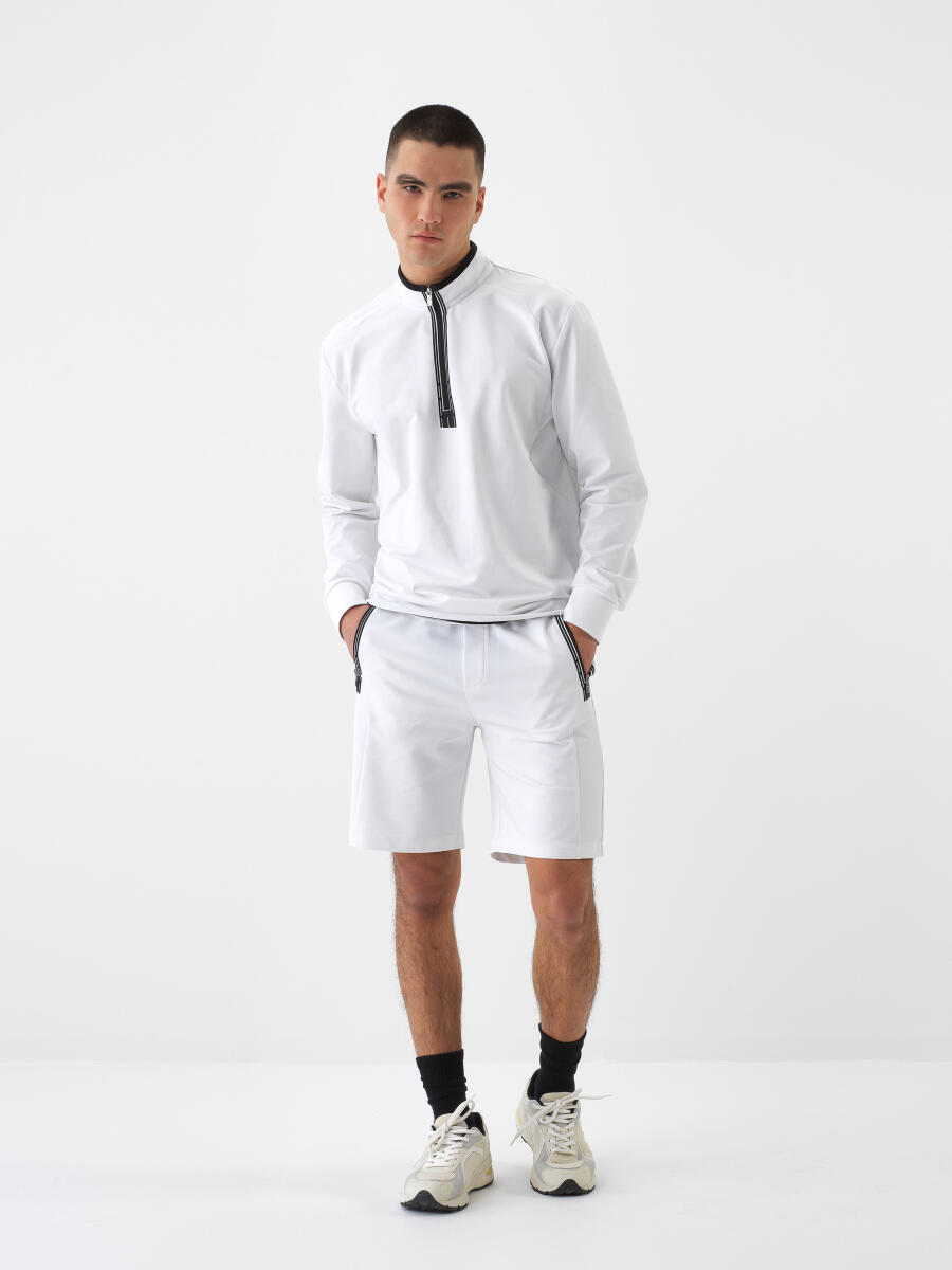 Beyaz Pamuk Dokulu Slim Fit Şort - 2